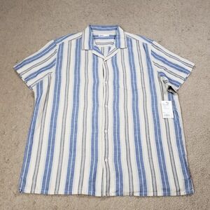 NEW Sonoma Mens Linen Blend Shirt XL Blue White Stripe Camp Coastal Summer Beach